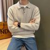 Polo en maille légère pour homme style luxe japonais: Pull uni à fines rayures