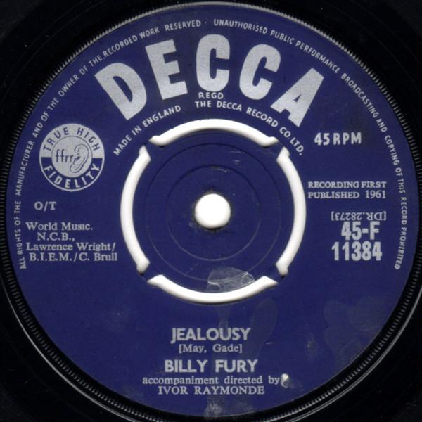 

7inch Record BILLY FURY - Jealousy 45F11384 Decca 1961 UK Rock Used