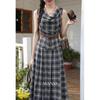 Lu Xiangnan French Retro Blue Plaid Sleeveless Dress