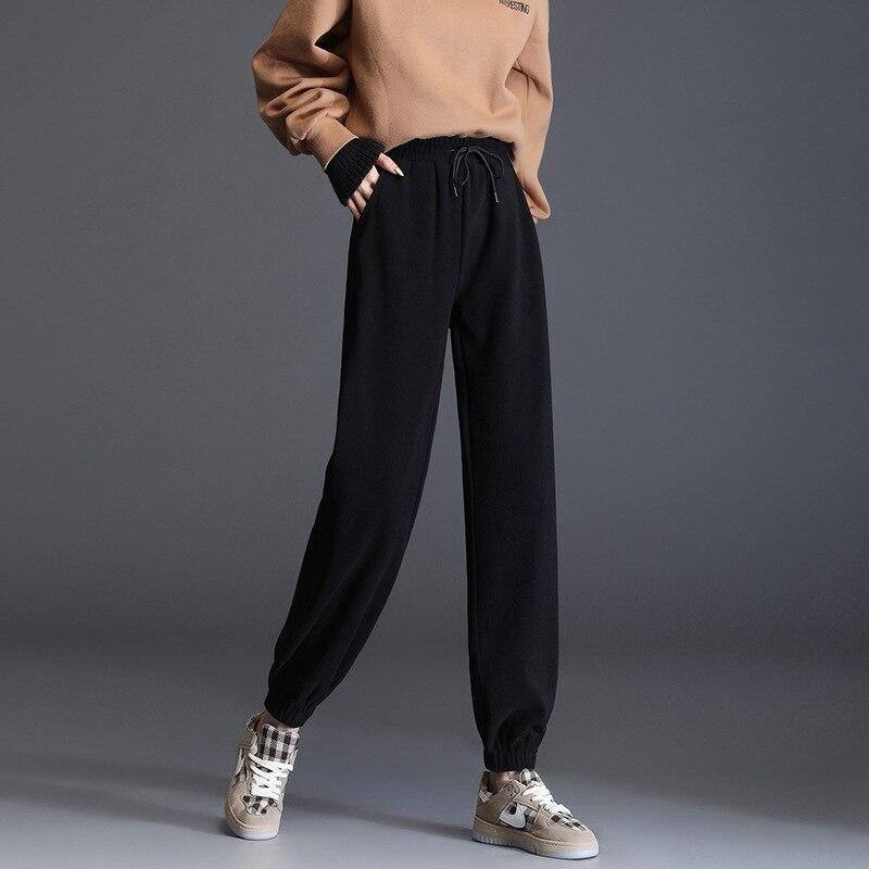 

Модные брюки-шаровары с высокой талией, женские однотонные повседневные корейские драпированные черные брюки, свободные брюки с эластичной резинкой на талии и шнуровкой XXXXL чёрный