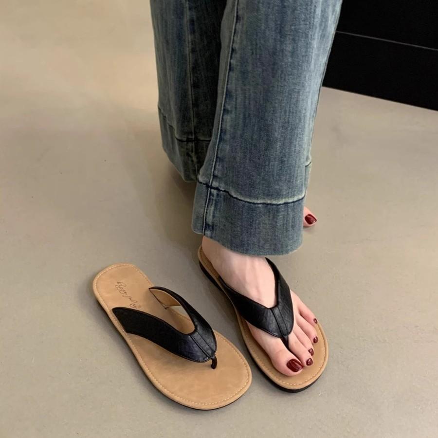 Mezzanine Slippers Women Wear New Korean Version of Retro Flip-flops Vacation Fairy Wind Seaside Flat Beach Shoes In Summer