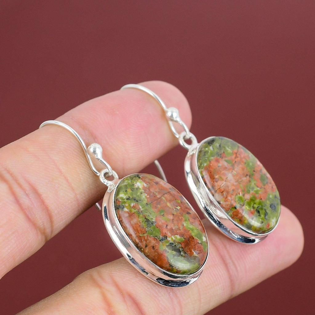 Unakite Earrings Genuine Gemstone Earring 925 Sterling Silver Earring Handmade Jewelry Latest Design Earring Gifts For Wife Wedding Jewelry