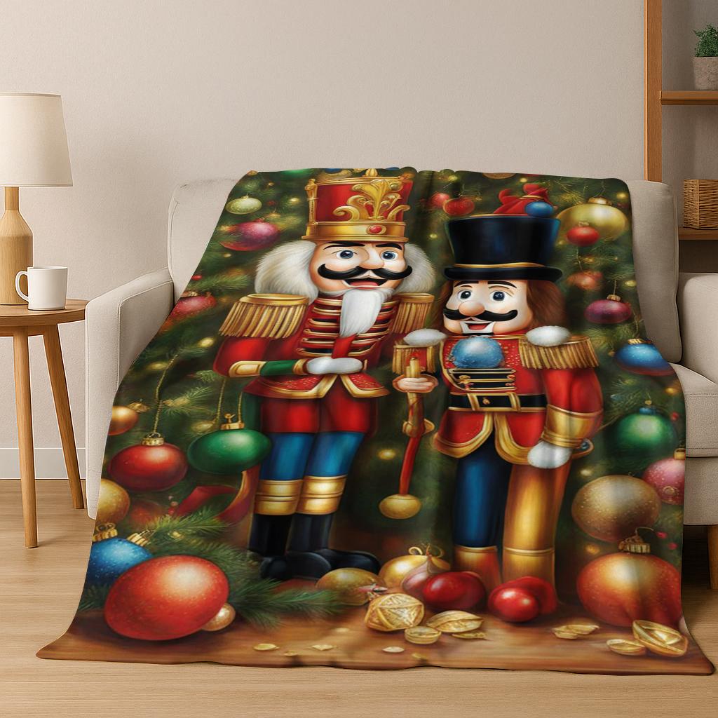 Frohe Weihnachten Baum Nussknacker Cartoon Puppe Neujahrsgeschenk Flanell Decke, Weiche Wohndecke für Zuhause Schlafzimmer Bett Sofa Kinder