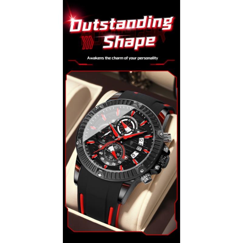 POEDAGAR Sports Men Watches Waterproof Luminous Chronograph Date Military Watch Silicone Strap Quartz Wristwatch Reloj