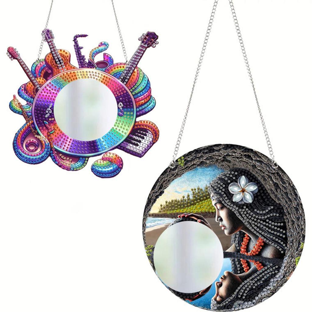 2D/Flat DIY Hanging Mirror Diamond Art Kits Diamond Painting Set Rhinestone Diamond Art Mirror Pendants Wall Door Decoration
