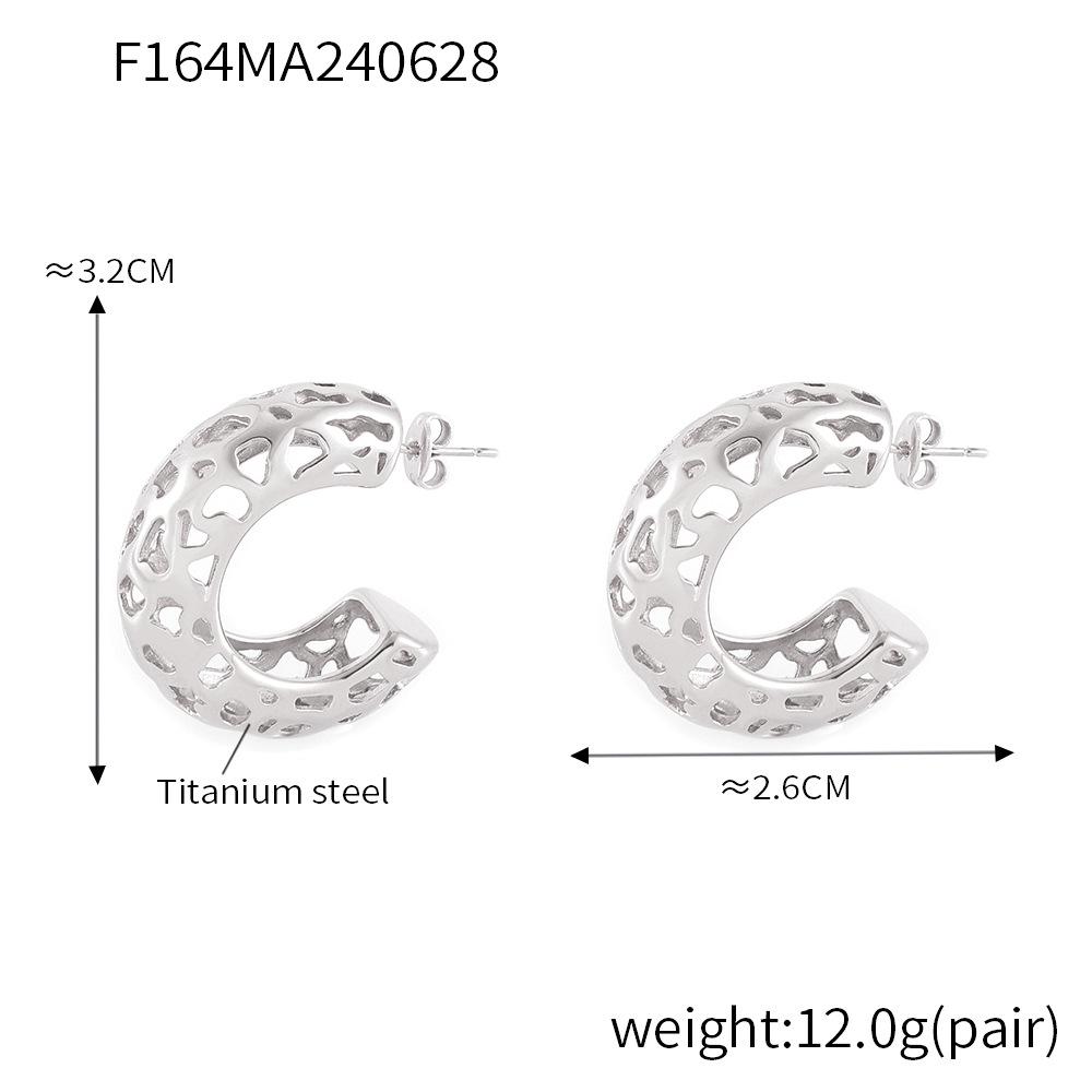 18K Gold Plated Titanium Steel C-Shaped Stud Earrings: Trendy, Non-Fading Style for Women