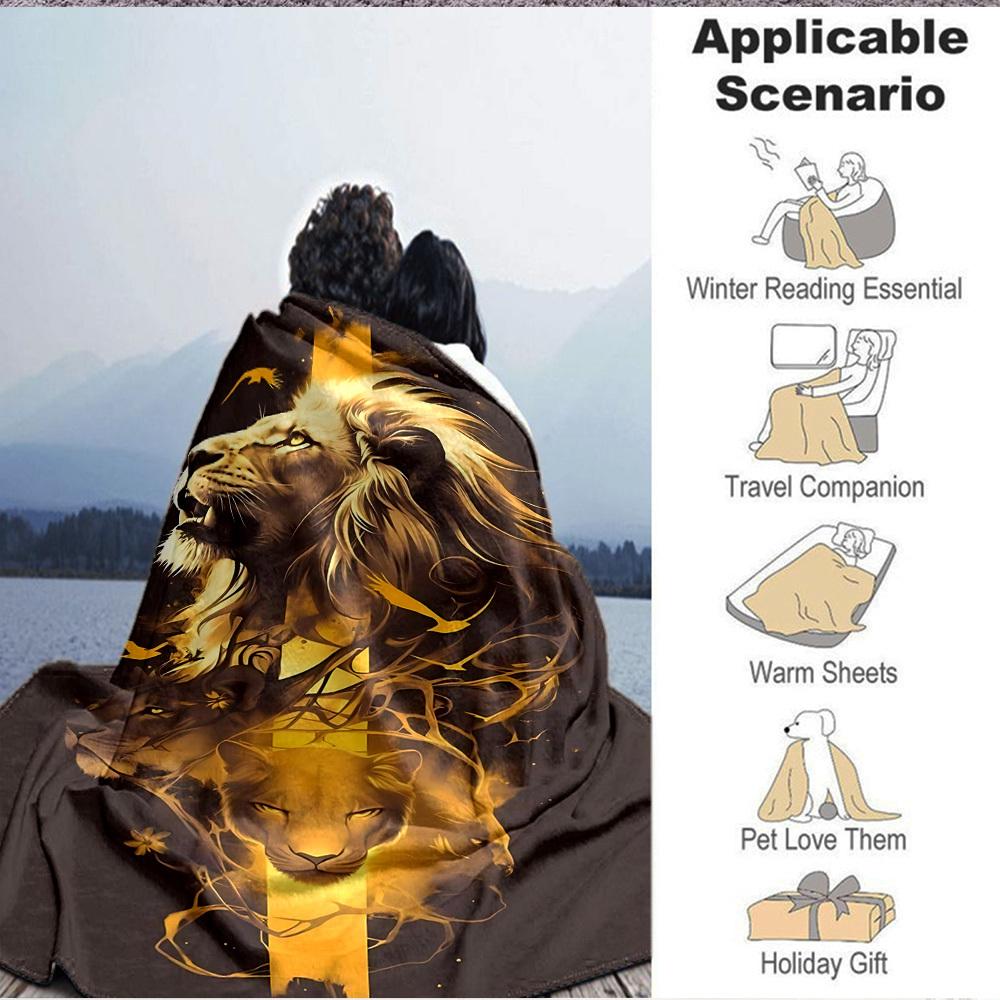 1pc Lion King Print Blanket - Lightweight Flannel Blanket For Sofa, Bed, Living Room, Office, Outdoor Travel, Camping, Soft 076