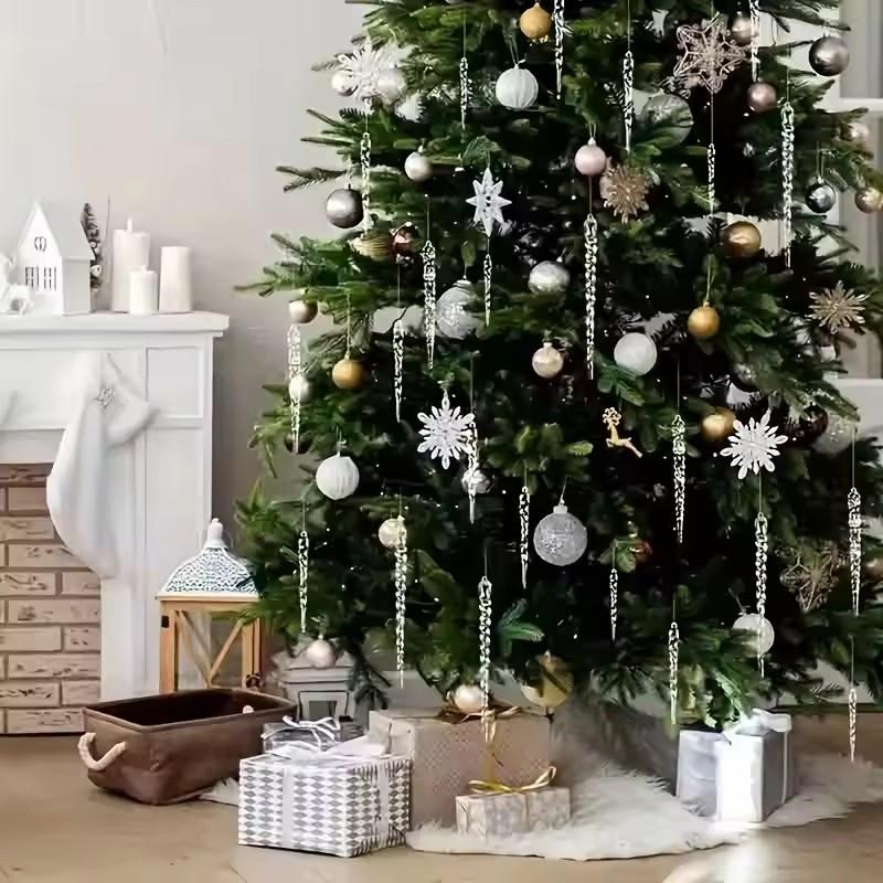 12pcs 13cm Christmas Simulation Ice Xmas Tree Hanging Ornament Fake Icicle Winter Party Christmas New Year Home Decoration 2023