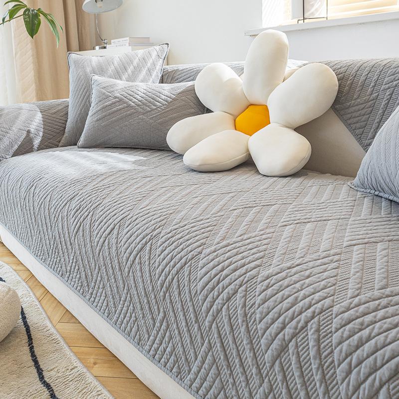 Pure Cotton Sofa Cushion Four Seasons Universal Anti-Slip Seat Cushion Cover Towel Simple Solid Color Printing Sofa Cover Cover Cloth