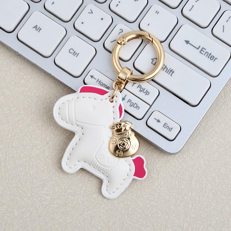 Instant Wealth Leather Keychain: Cartoon Pony Bag Charm & Couple Car Pendant - New Year Gift
