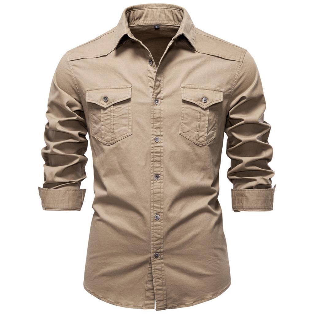 Men's -color Casual Fashionable Long-sleeved Button-down Work- Collar Shirt
