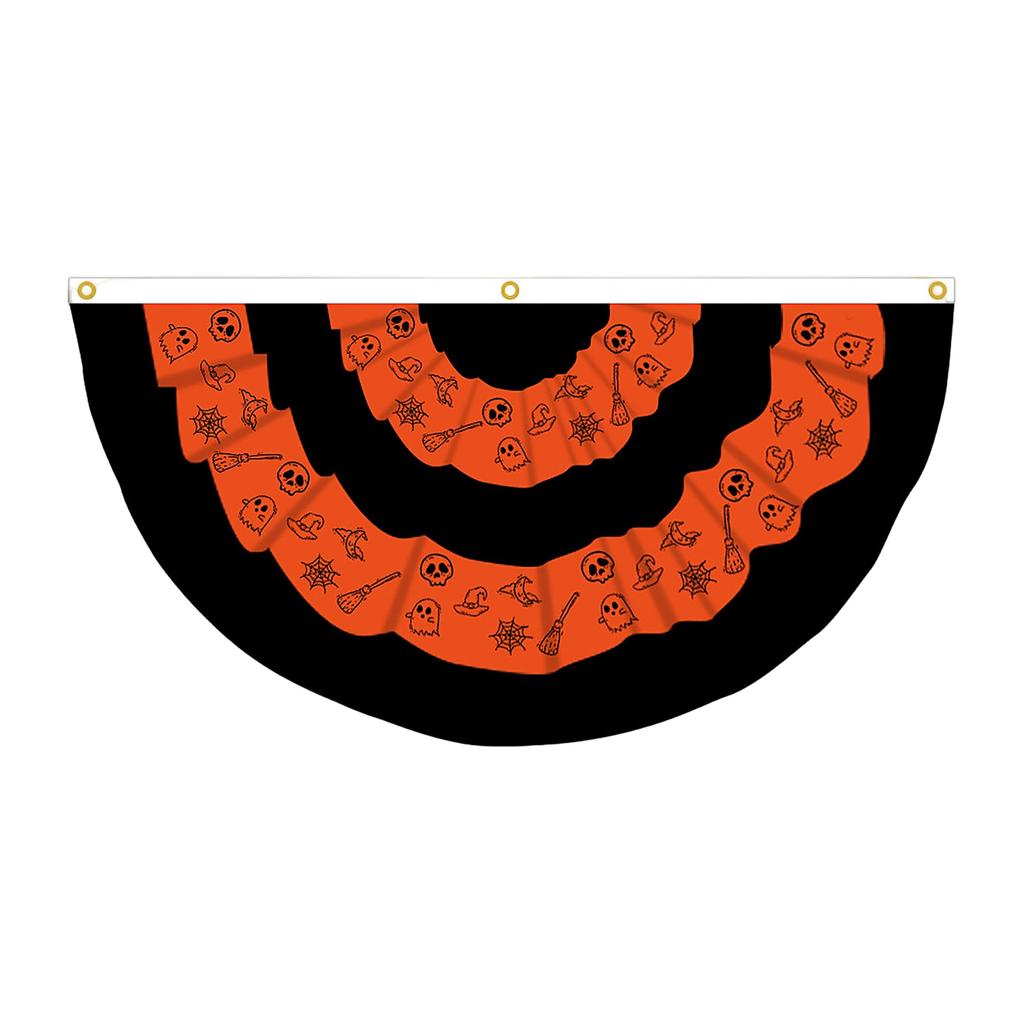 Halloween Theme Fan Shaped Banner 45x90cm Durable Polyester Fabric with Printed Patterns for Indoor Outdoor Decoration