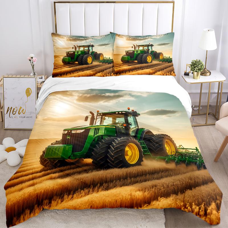 3Pcs Agricultural Tractor Field Bedding Sets For All Sizes New 3D Printed Bed Cover Comforter Duvet Cover Pillowcase Bedroom Decoration