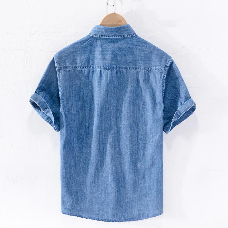 Men Denim Shirt Thin Summer Half Sleeve Casual Top, Loose Trendy Handsome Short Sleeve Camping Denim Short Sleeve Jacket