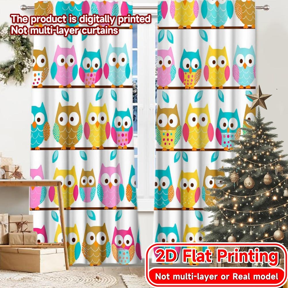 

2pcs, 2D FLAT PRINTING Curtains (Without Rod) Owls Parade Minimalist holiday curtains Durable Polyester Curtains Thermal 52.50 × 116.00 cm 2 pcs