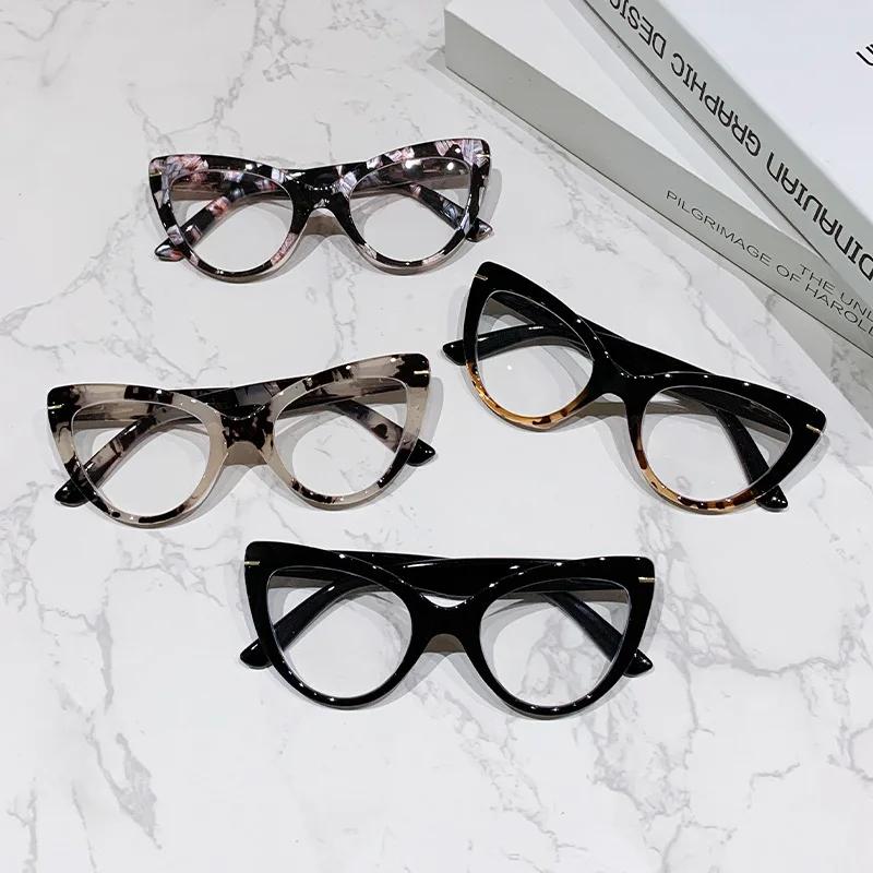 Neutral Fashion New Style Anti-Blue Light Reading Glasses Women's Cat-Eye Oversized Frame High-Definition Hyperopia Glasses +4.0