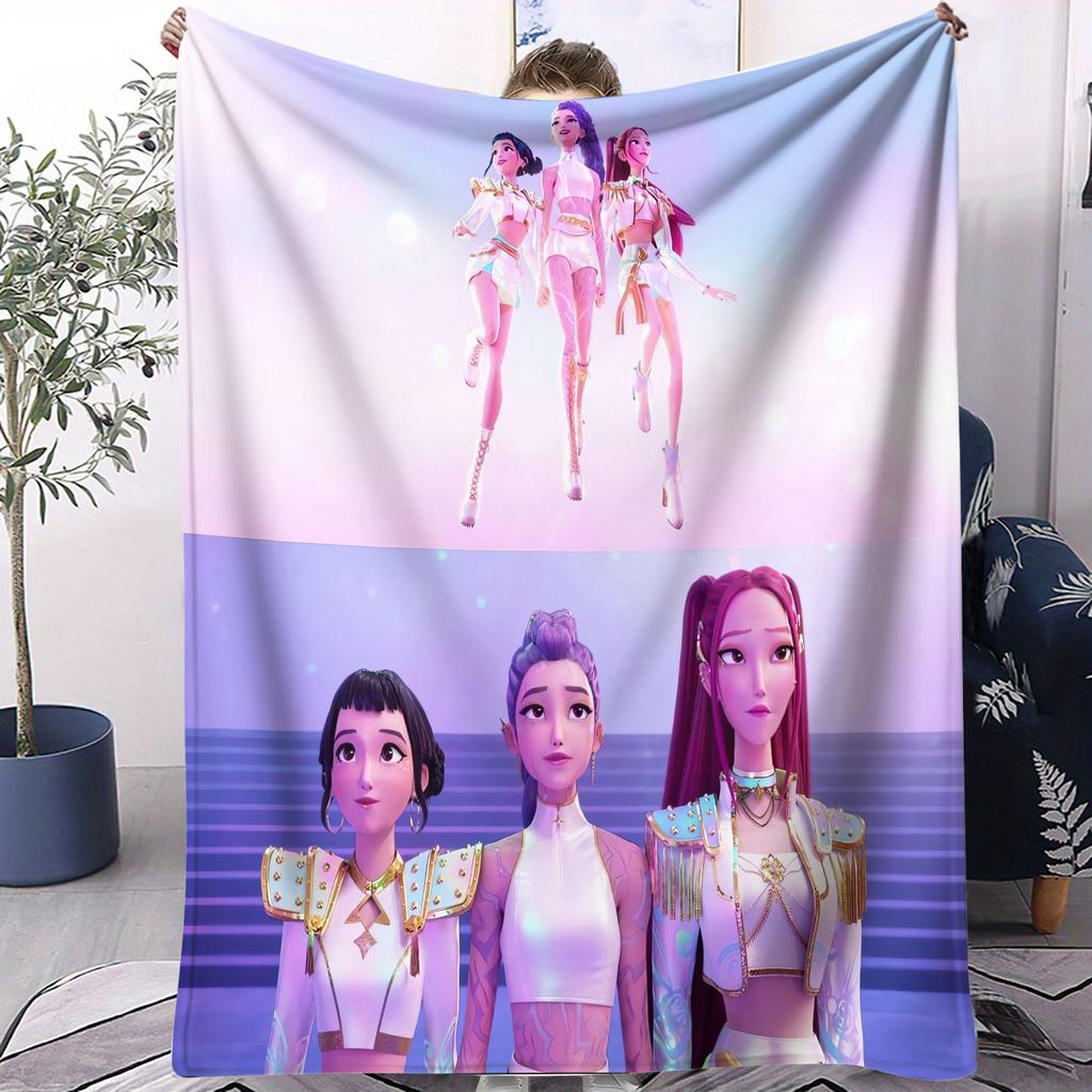 K-POP Huntrix & Saja Boys Flannel Blanket Hot Anime Throw Blanket for Home Living Room Travel Camping Office Napping Fan Gift