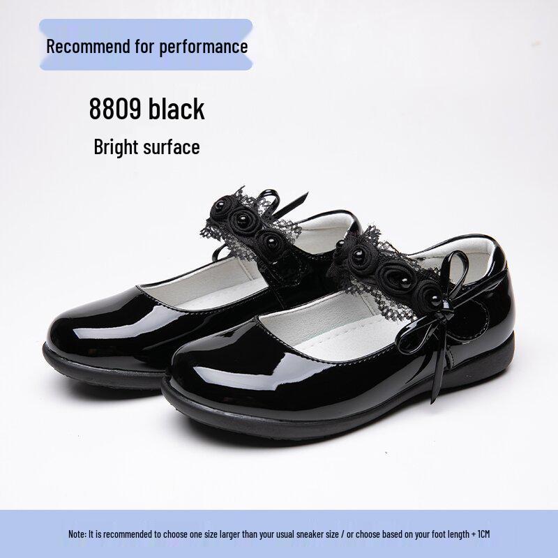 Black Genuine Leather Children's Performance Shoes - Little Princess Campus Style