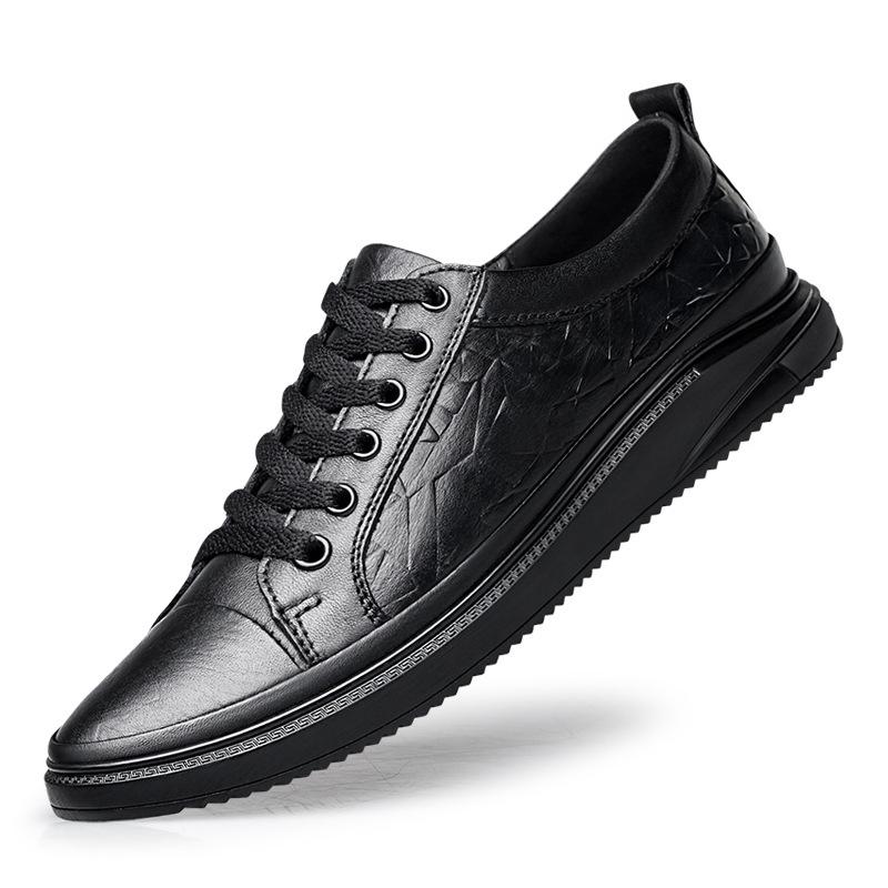 Men s Low-Top Cowhide Lace-Up Casual Board Shoes - Korean Style, Small Sizes Available 42 чёрный