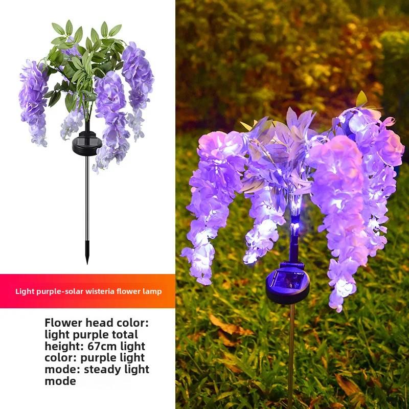 Solar Wisteria Flower Landscape Lights Courtyard Garden Decoration Led Artificial Flower Ground Plug Lights Lawn Lamps