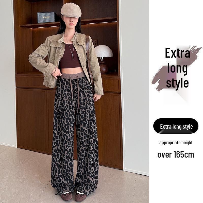 2026 Neuer Stil Damen Leopardenmuster Weite Beine Hoher Bund Lässige Hose