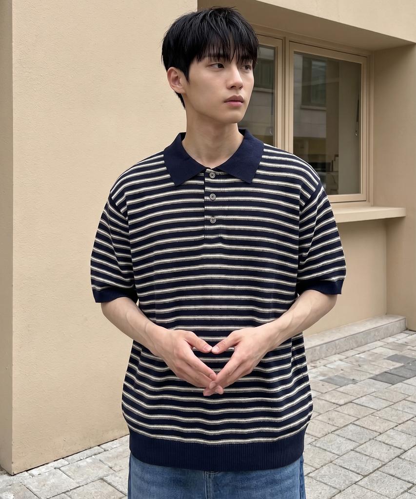 UNDEROFF Striped Crop Half Knit Navy