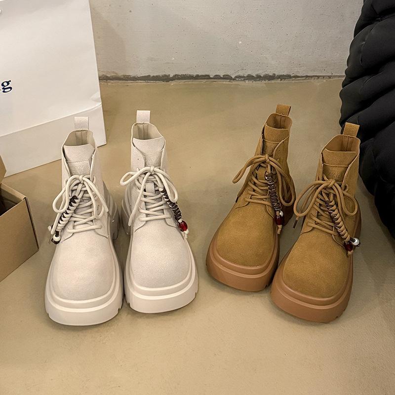 Spring and Autumn 2025 New Fashion Denim Sweet Cool Wind Martin Boots Children's Thick Soles Increase Height Lightweight British Single Boots