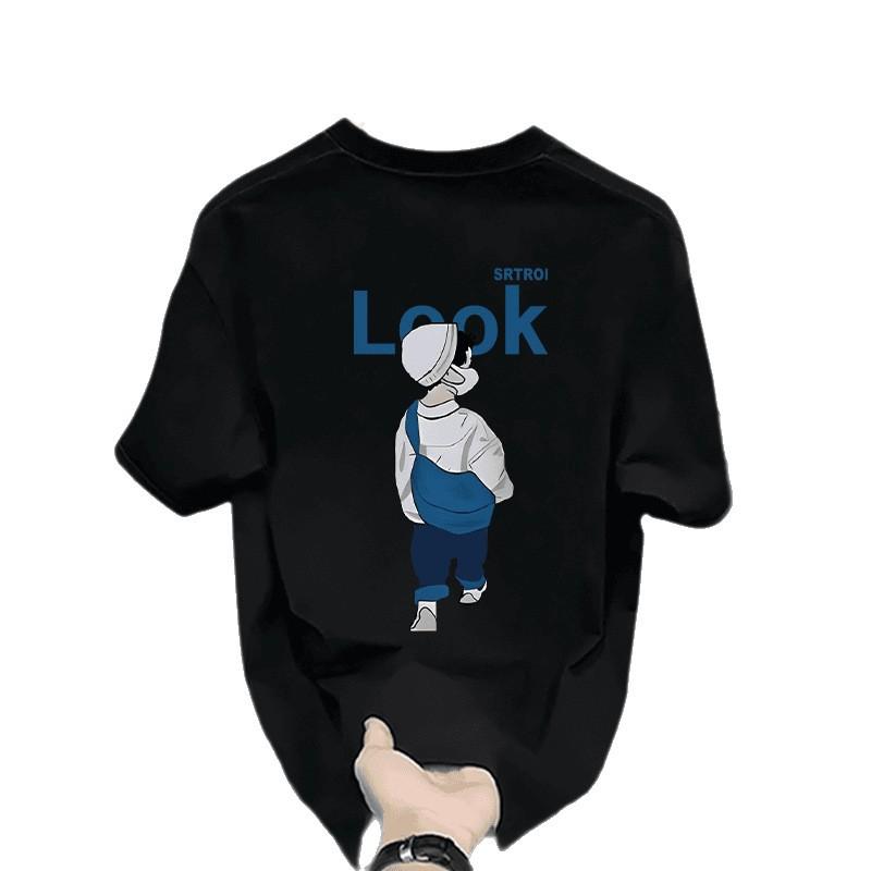 Pure Cotton American Short-Sleeved T-Shirt Men'S Hong Kong Fashion Brand Letter Printing Loose Large Size Hip-Hop Half Sleeve