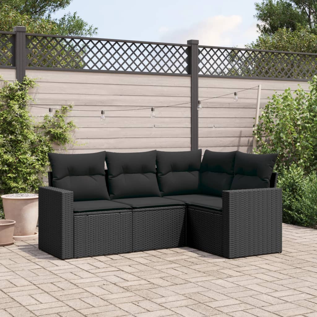 Vidaxl 4-Cz. Garden Lounge Set, Cushions, Black PE Rattan