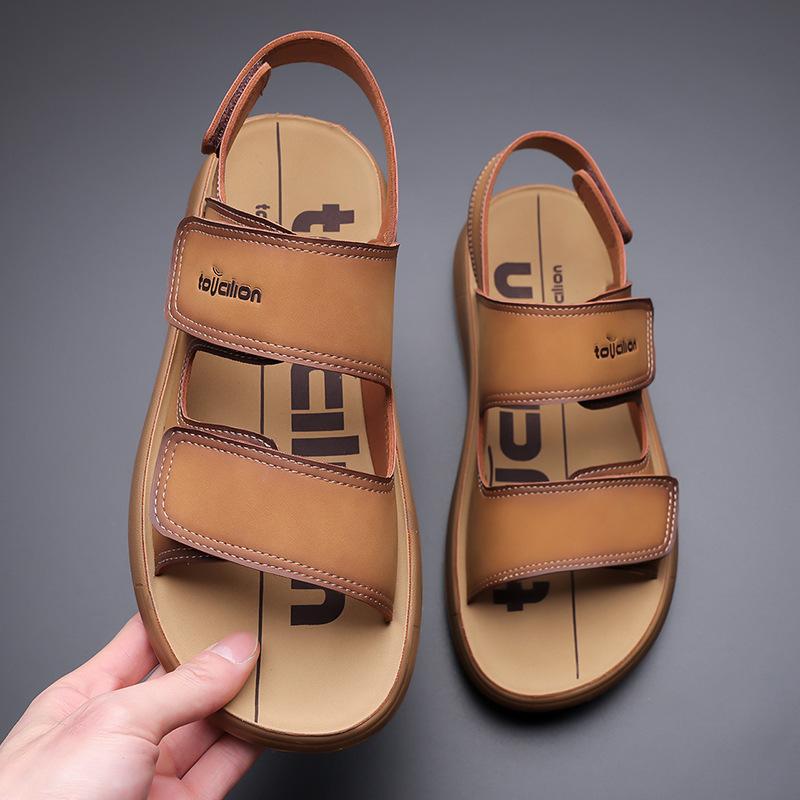Men's Leather Sandals 2025 Summer Commuter Outdoor Casual Anti-slip Flip-flops Male Fashion Solid Color Designer Sandals Man