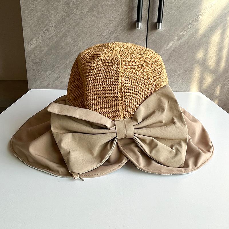 Vinyl big eaves sun protection visor hat women's summer sun face protection UV protection bow big head circumference fisherman hat