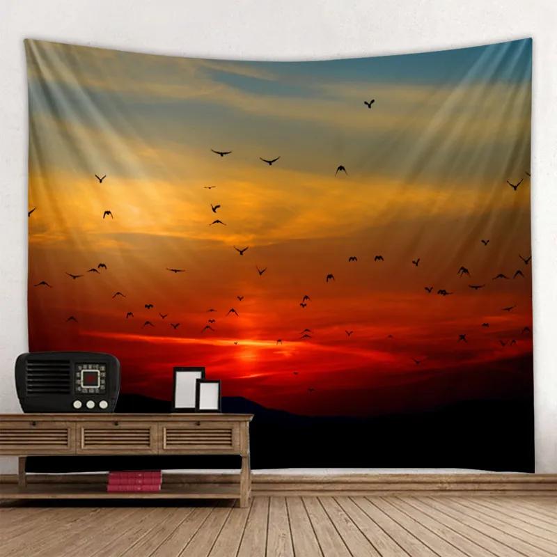 Wandbehang Boho Wandteppich Mandala Kunst Dekoration Wunderschöne Sonnenaufgang Sonnenuntergang Landschaft Groß