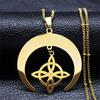 Wicca Crescent Moon Celtic Knot Stainless Steel Chain Necklace for Women Men Witch Knot Pendant Necklaces Jewelry Collier N1726