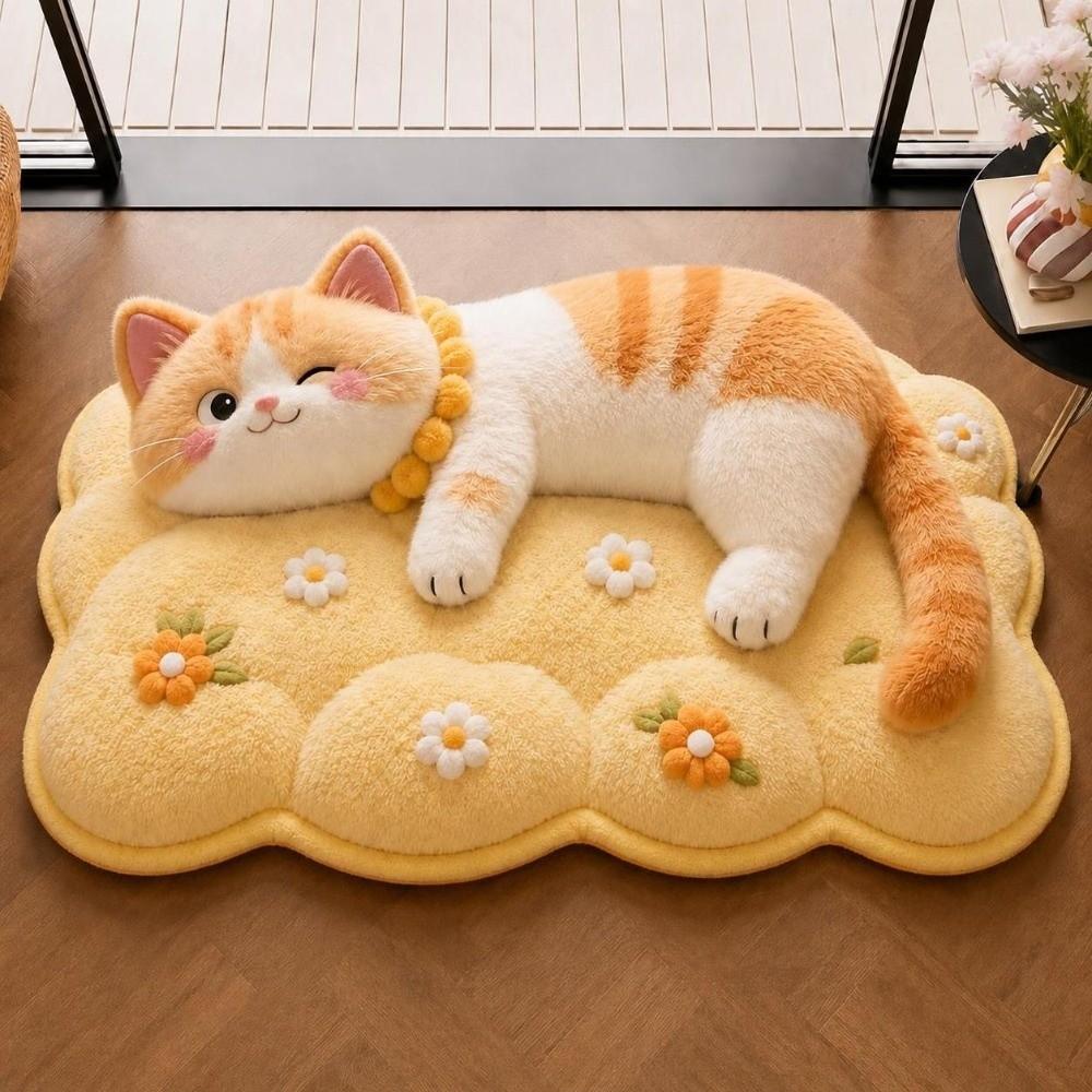 Non-Slip Cat  Area Rug 2D Cartoon Carpet Soft Home Decor Carpet  Living Rooms
