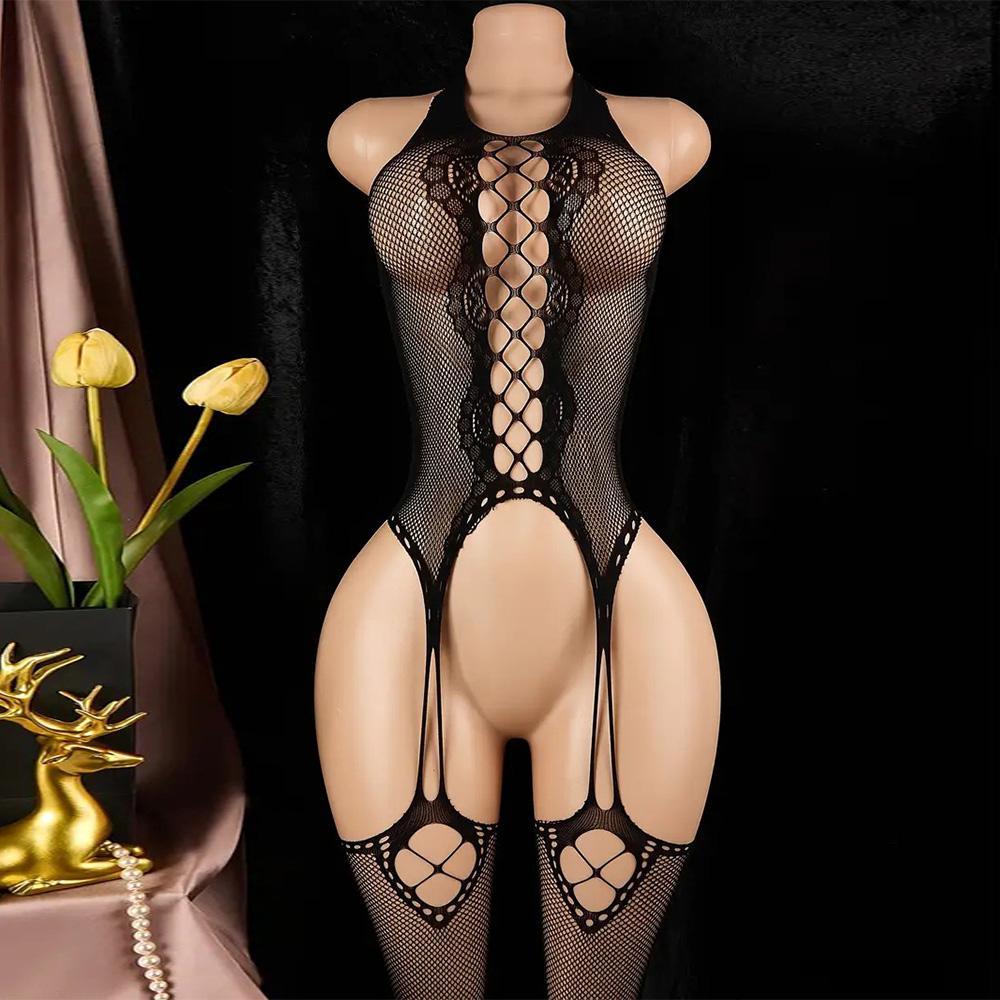 Transparent Fishnet Net Bodystockings Women Sexy Fishnet Lingerie Babydoll Bodysuits Open Bra Nightwear Erotic Costumes