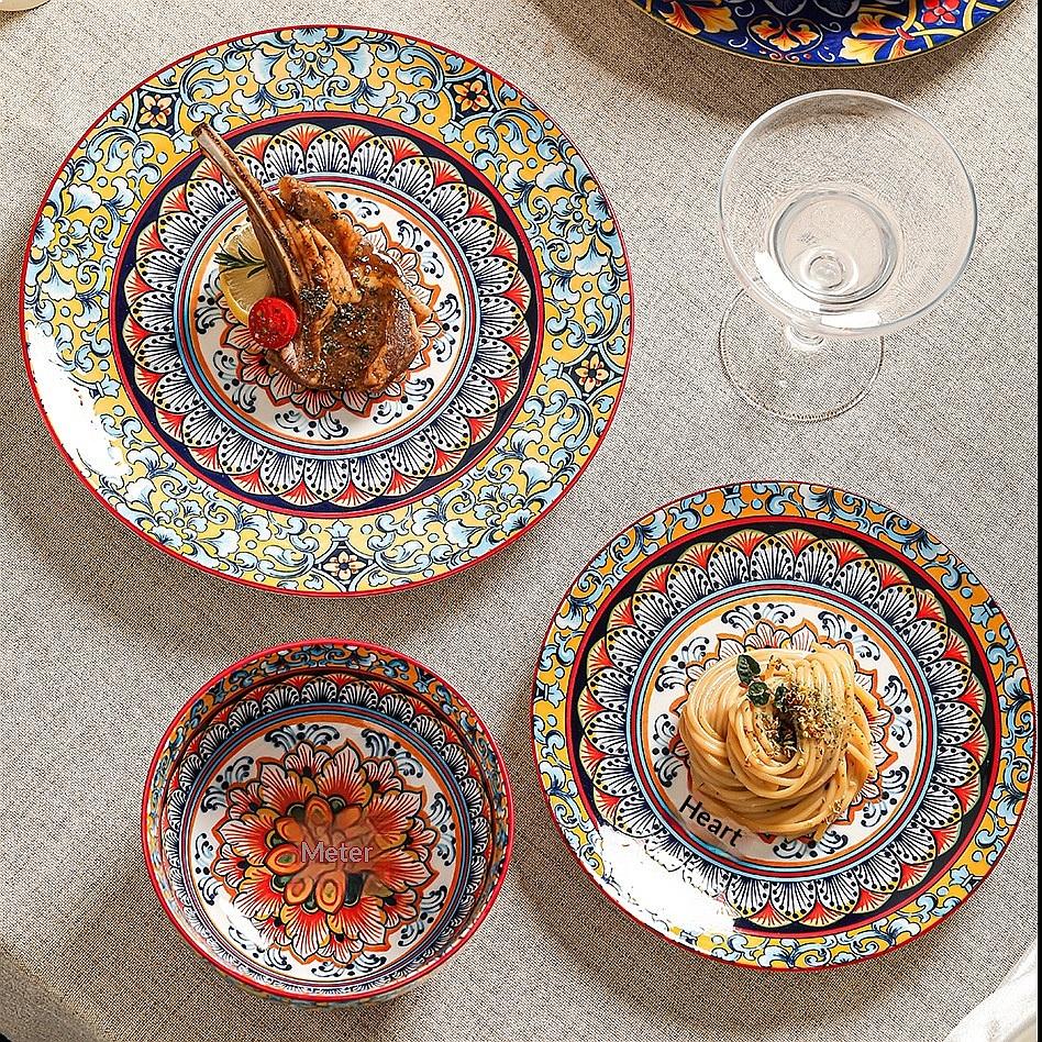 Bohemian Porcelain Dinner Plates Bowls Set Kitchen Tableware Cross-border Export Ceramic Plate Plate Sets Ceramic Plate