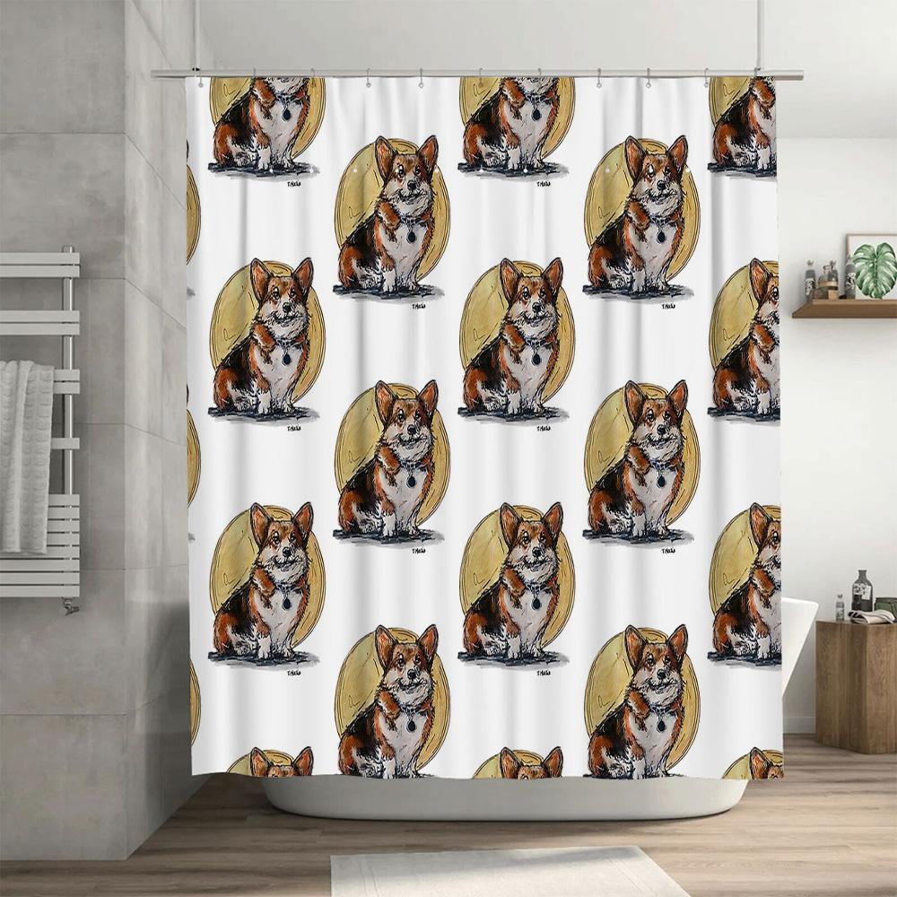 Cute Shiba Inu Dog Shower Curtain Waterproof Bathroom Decor Japanese Dog Lover Gift Washroom Fabric