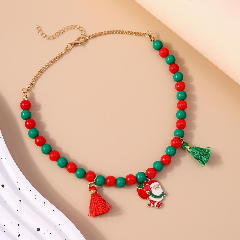 

Santa Claus Cartoon Beaded Choker with Tassel Pendant
