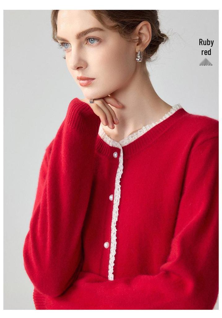 Lekasha Women's Sweet Cashmere Cardigan - Long Sleeve Round Neck Knitwear