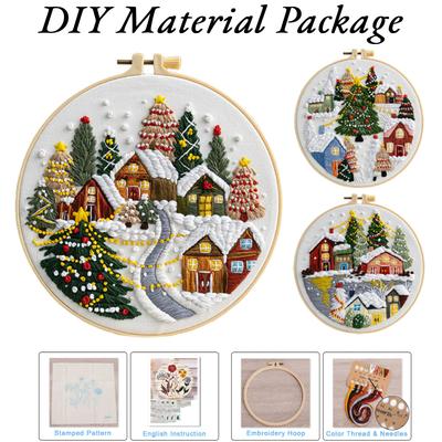 Christmas Cross Stitch Embroidery Kit Material Pack W/ Needle Thread Instructions DIY Xmas Series Craft Needlework for Beginner