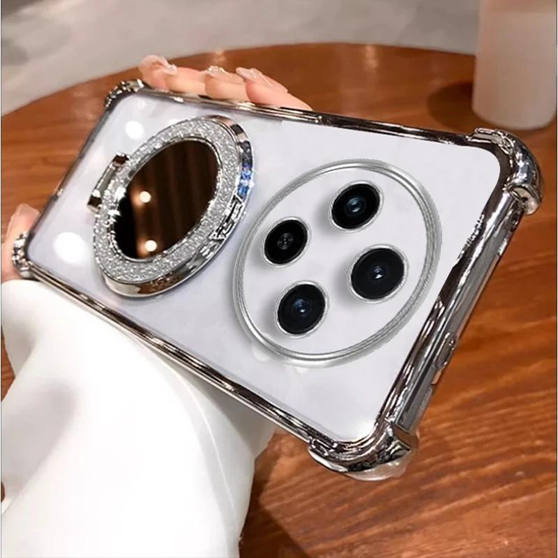 Luxury Glitter Mirror Holder Case For Redmi Note 14 Pro Plus 14C 13C 12C for POCO F7 X7 X6 Pro Shockproof Stand Soft Cover