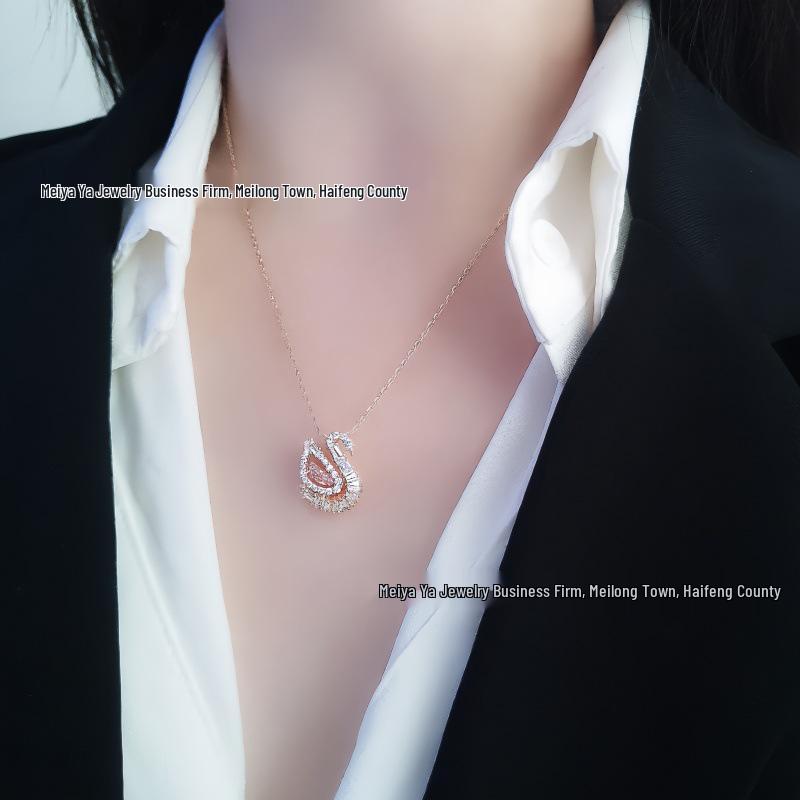 Set de bijuterii Shijia Lebădă: Colier Lebădă Albastră & Cercei Lebădă Roz cu Lanț Claviculă la Modă