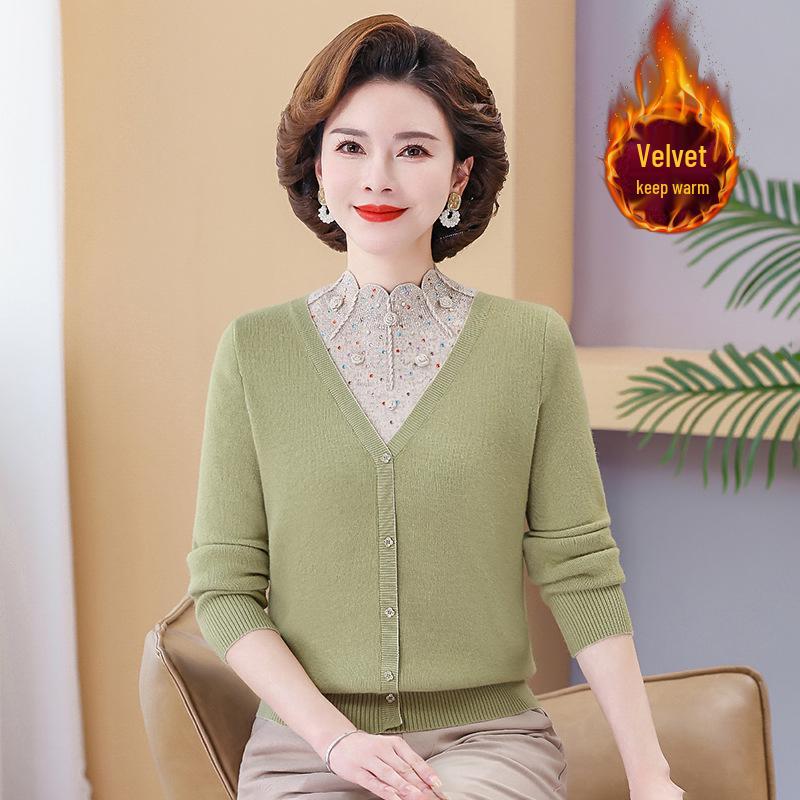 2024 Women's Winter Fleece Layered Look Sweater: Cozy Thick Base Top for Middle-Aged & Elderly
