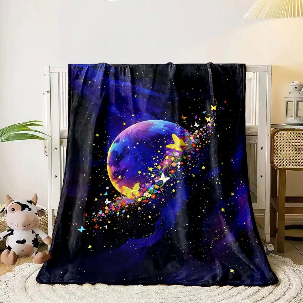 

A radiant planet encircled by colorful butterflies and sparkling stars. for all seasons blanket lunch break throw gift 80cm x 120cm