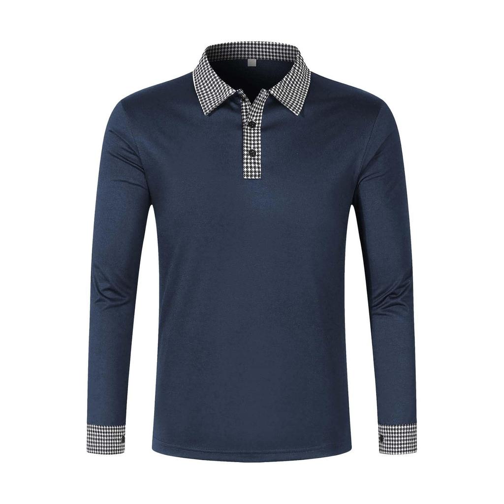 Long Sleeve Polo-Shirts For Men Plaid Collar Shirt Golf Tees Basic Casual Tops Trendy Tshirt Lightweight Regular Fit