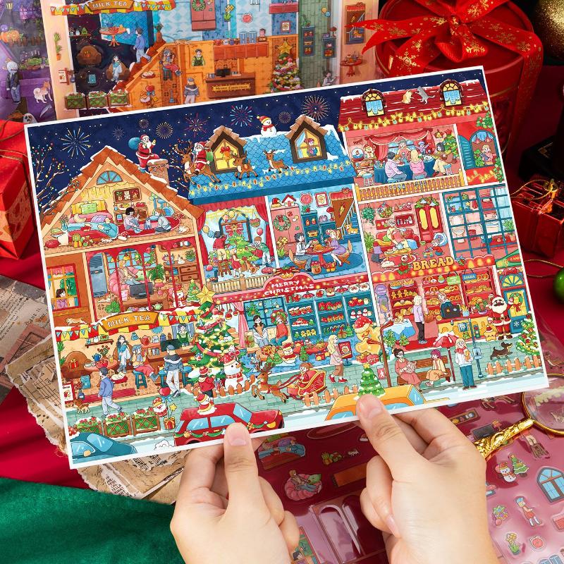 New Kawaii Christmas New Year Series 3D Cartoon Miniature Scene Stickers Creative Collage DIY Scrapbook Stacking Stickers