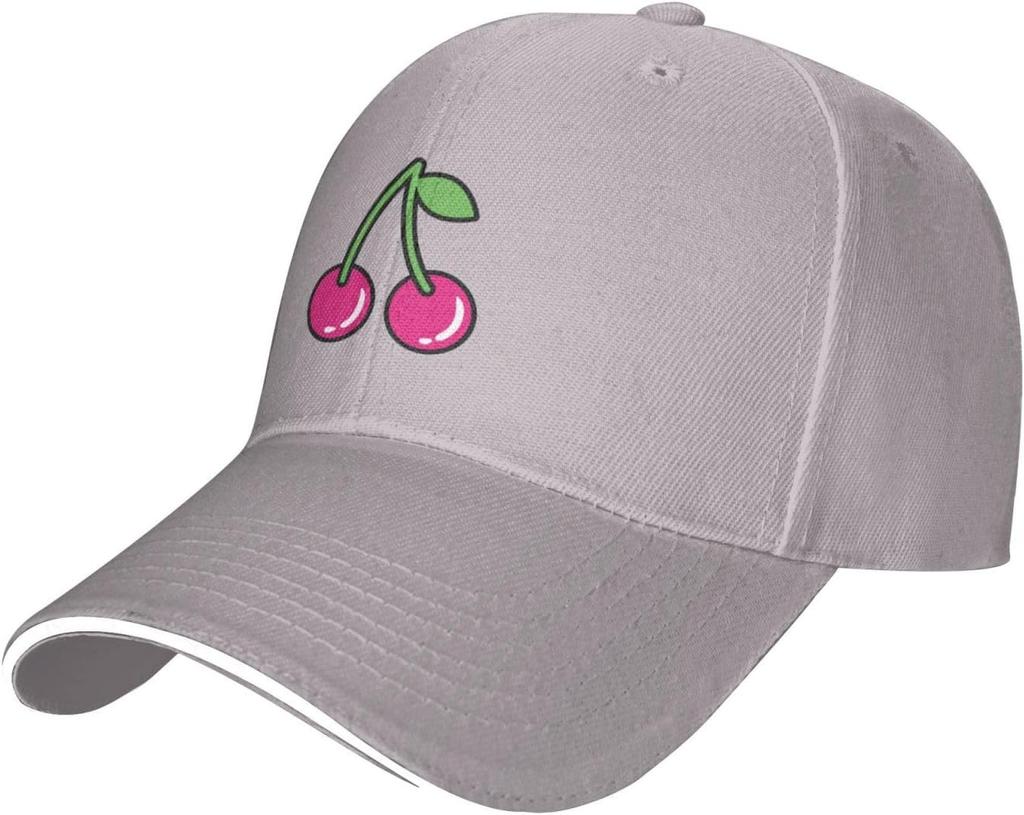 Cherry Fruit Print Baseball Cap Polyester Casual Adjustable Sandwich Brim Hat for Unisex