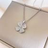 Women's Light Luxury Titanium Steel Four-Leaf Clover Necklace with Cat's Eye Pendant