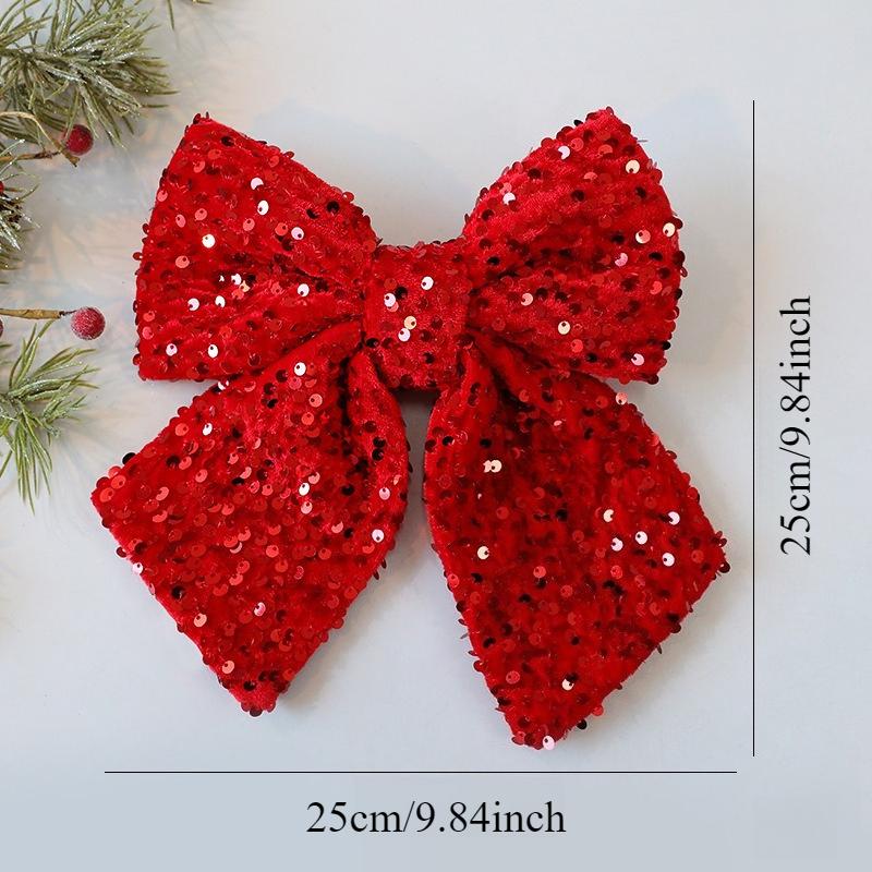Christmas Decorative Knots 25x25cm Red Velvet Ribbon Bows Large Size Plush Bow Flower Craft Christmas Tree Ornaments Deco Noel
