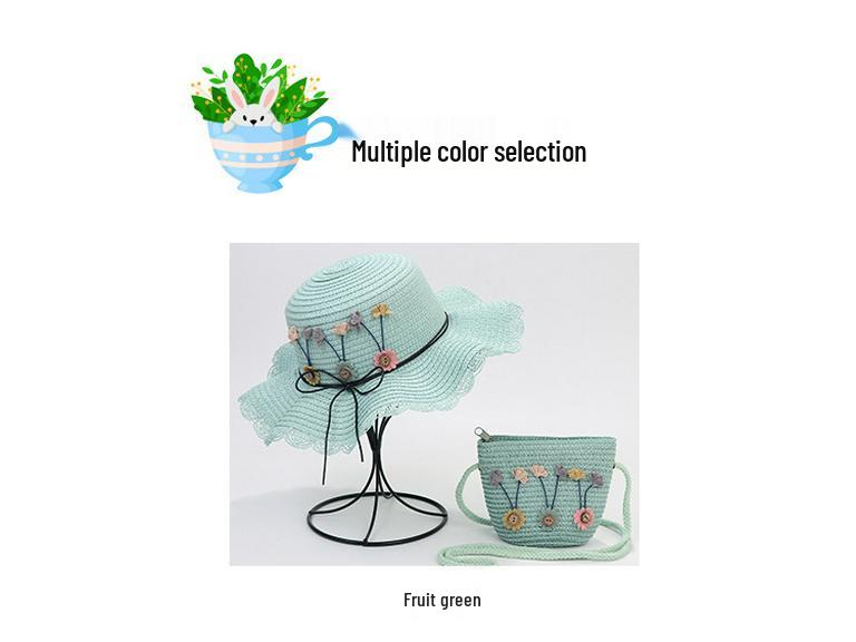 Korean-Style Kids' Floral Straw Hat & Bag Set - Sun Protection Beach Hat
